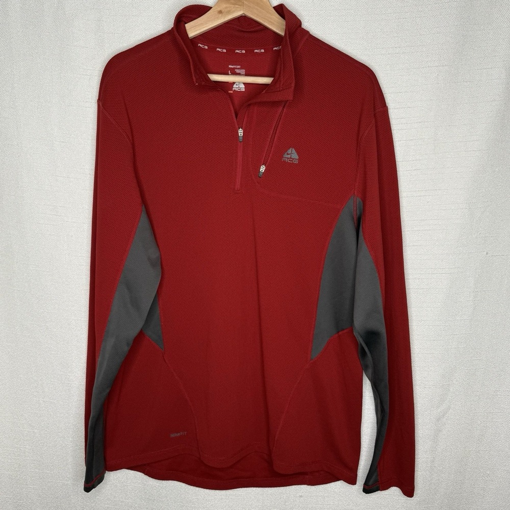 Nike ACG Pullover Shirt Red 1/4 Zip Golf Outdoors Mens Large Long‎ Sleeve - Picture 2 of 9